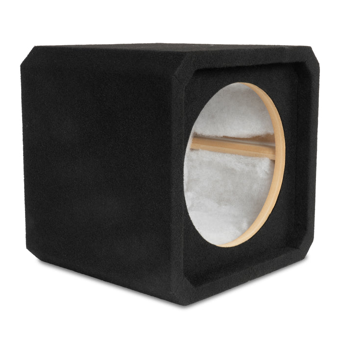 NE101S Single 10" Sealed 3/4" MDF Black Carpeted Subwoofer Enclosure – 0.65 Cu. Ft. with Polyfil and NVX Logo