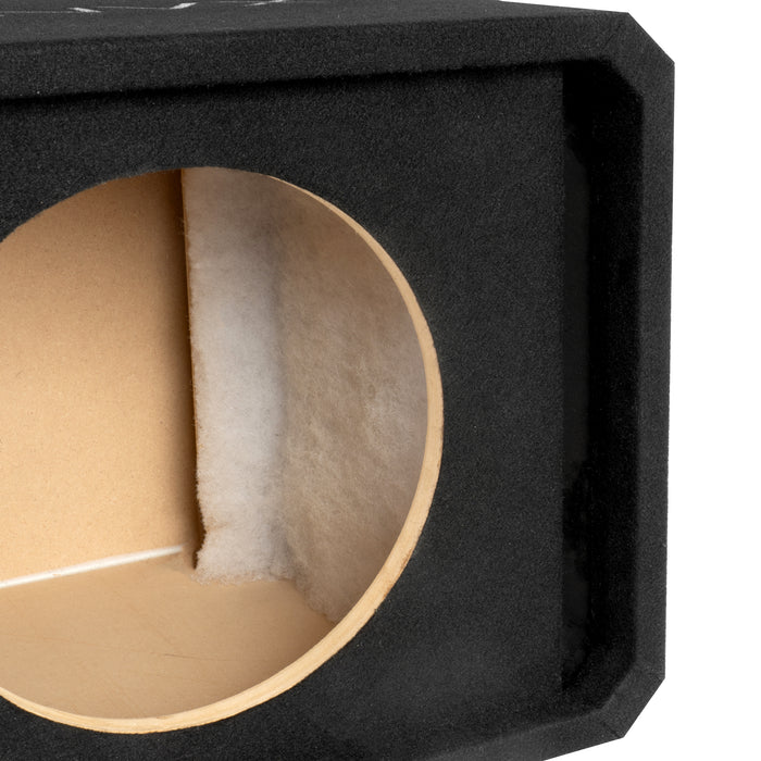 NE121P Single 12" Slot Ported 3/4" MDF Black Carpeted Subwoofer Enclosure – 1.75 Cu. Ft. with Polyfil and NVX Logo