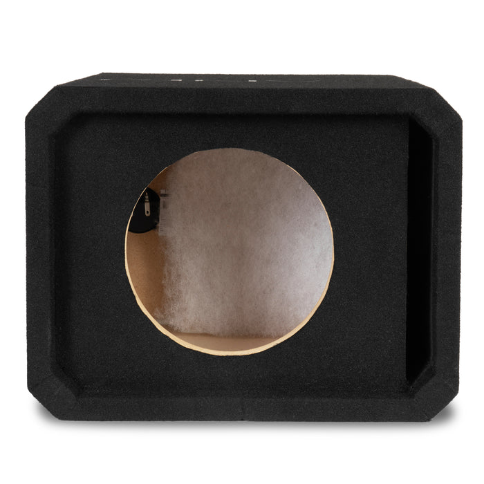 NE81P Single 8" Slot Ported 3/4" MDF Black Carpeted Subwoofer Enclosure – 0.75 Cu. Ft. with Polyfil and NVX Logo