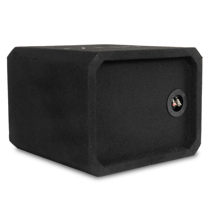 NE81P Single 8" Slot Ported 3/4" MDF Black Carpeted Subwoofer Enclosure – 0.75 Cu. Ft. with Polyfil and NVX Logo