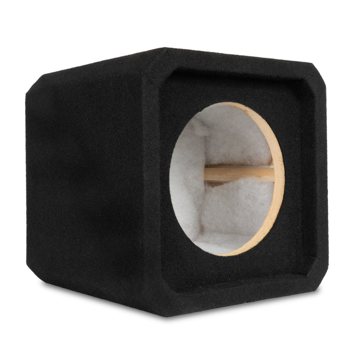 NE81S Single 8" Sealed 3/4" MDF Black Carpeted Subwoofer Enclosure – 0.45 Cu. Ft. with Poly-fil and NVX Logo