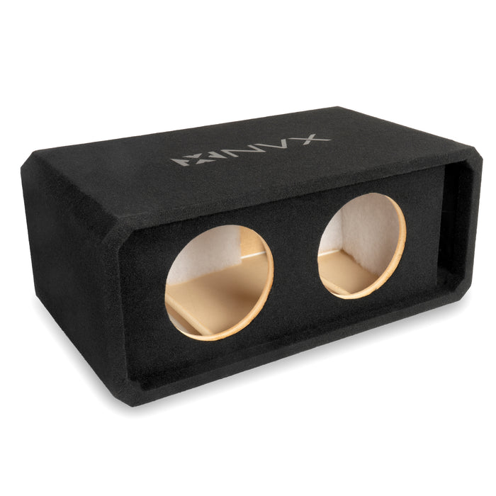 NE82P Dual 8" Slot Ported 3/4" MDF Black Carpeted Subwoofer Enclosure – 1.5 Cu. Ft. with Polyfil and NVX Logo