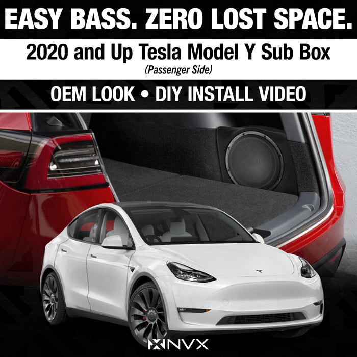 2020-2023 Tesla Model Y - Custom 500W RMS 10" Loaded Subwoofer Enclosure | NVX BE-TSLAY-G1P (Passenger Side)