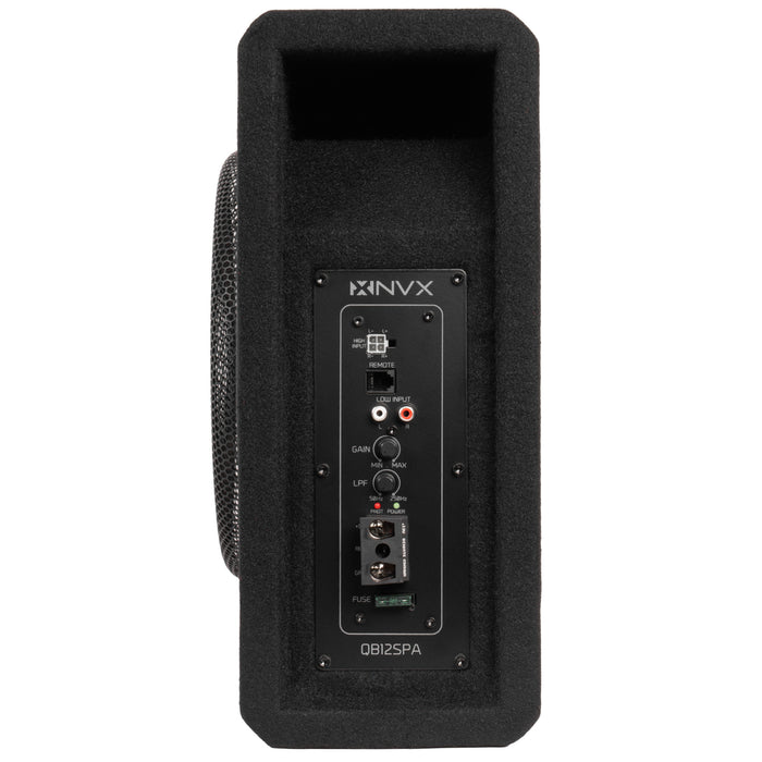 QB12SPA 1200W Peak (350W RMS) Single 10" Amplified Ported Loaded Subwoofer Enclosure with Remote Bass Knob and Amplifier Wiring Kit